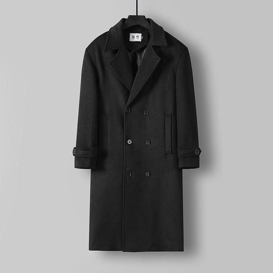 Herren Langer Doppelreihiger Wollmantel mit minimalistischer Silhouette und Schalkragen Nord Taschen
