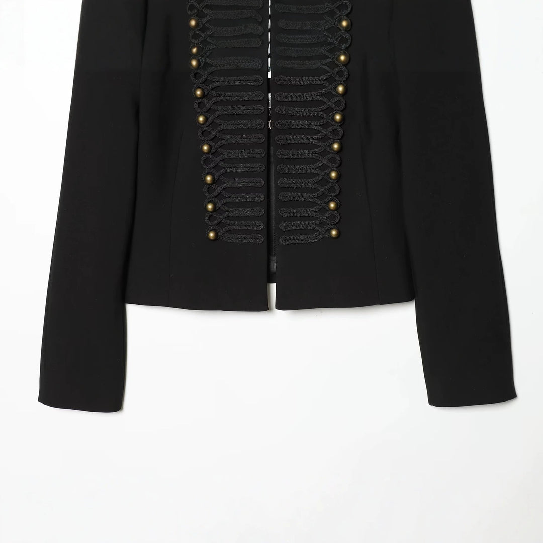 Damen Militärisch-inspirierte Cropped-Jacke mit Stehkragen und Zierkordeln Nord Taschen