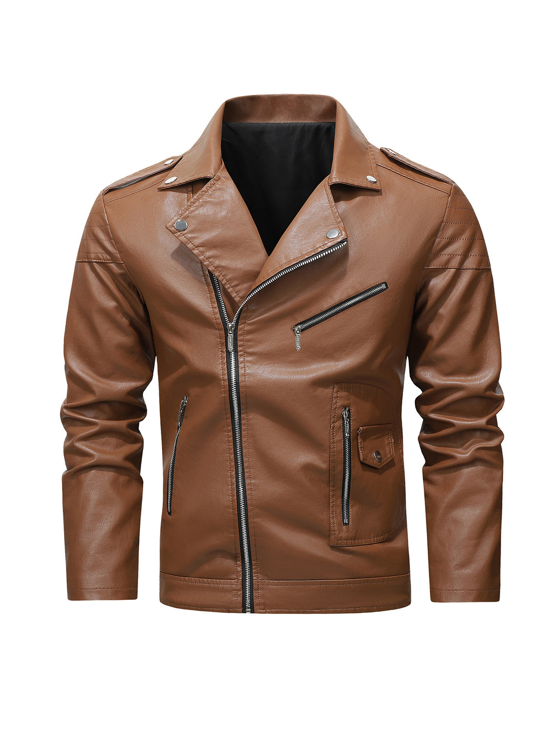 Herren Bikerjacke aus Kunstleder mit asymmetrischem Reißverschluss und gesteppter Schulterpartie Nord Taschen