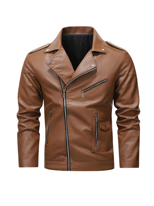 Herren Bikerjacke aus Kunstleder mit asymmetrischem Reißverschluss und gesteppter Schulterpartie Nord Taschen