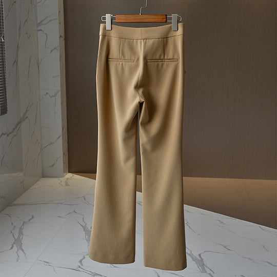 Damen Hochtaillierte ausgestellte Breitbein-Schlaghose aus Stretch-Crepe mit verdecktem Verschluss und Eingrifftaschen Nord Taschen