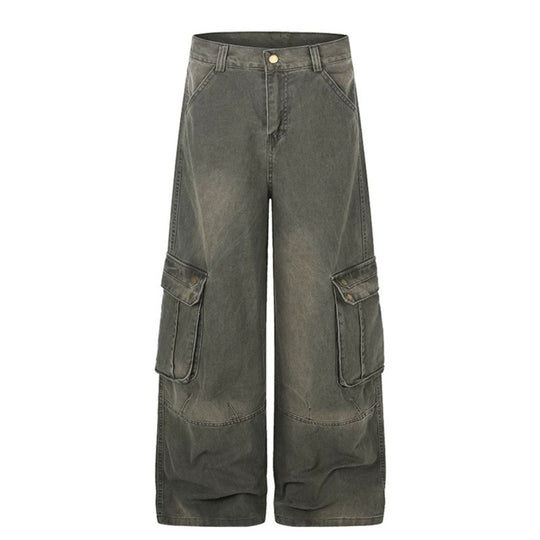 Damen Hochtaillierte Culotte-Jeans im Workwear-Stil mit großen Klapp-Taschen und Used-Finish Nord Taschen