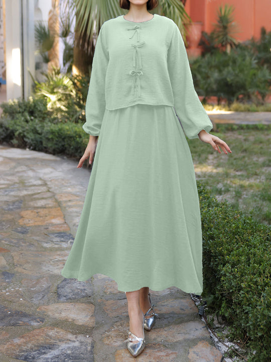 Damen Elegantes Langarmkleid mit Schößchen Nord Taschen