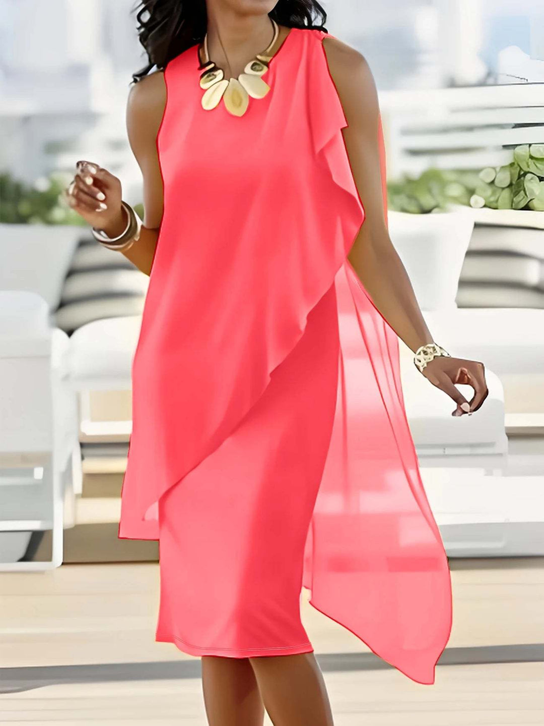Damen asymmetrisches Chiffonkleid mit fließendem Schnitt