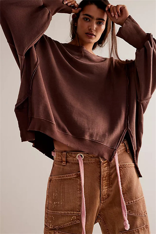 Damen oversized Sweatshirt mit Ballonärmeln, offenen Saumnähten und seitlichen Schlitzen Vittorelli