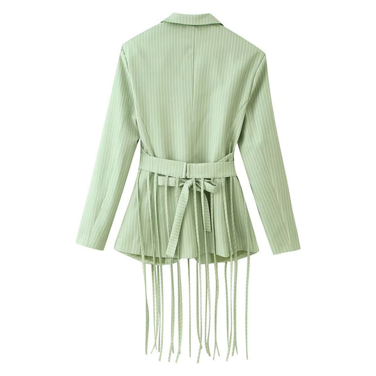 Damen Taillierter Blazer mit Fransen‑Detail und Nadelstreifen Nord Taschen