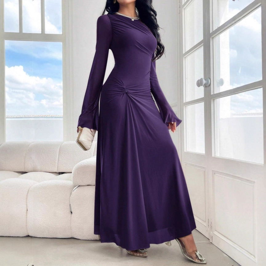 Damen Maxikleid mit geraffter Taillenpartie und Glockenärmeln Nord Taschen