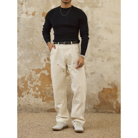 Herren Figurbetonter Rippstrick-Pullover mit Rundhalsausschnitt Nord Taschen
