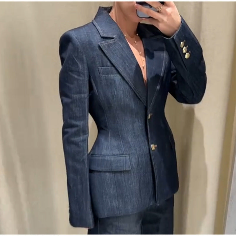 Damen Jeansblazer im modernen Look mit tailliertem Schnitt und praktischen Taschen