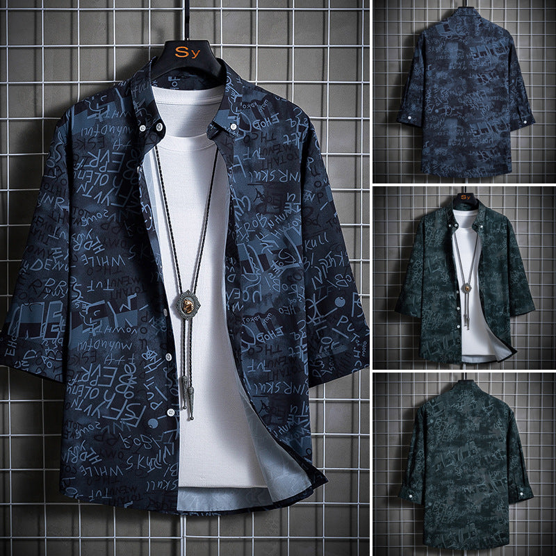 Herren Locker geschnittenes Kurzarm-Overshirt mit allover Grafikprint und Hemdkragen Nord Taschen