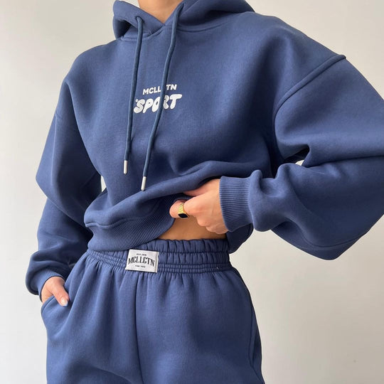 Damen Cropped Kapuzenpullover und High‑Waist Jogginghose Lounge‑Set aus Baumwollfleece Nord Taschen