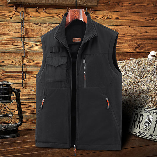 Herren Ärmellose Softshell-Outdoor-Weste mit Fleecefutter, hohem Stehkragen und Multifunktions‑Taschen Nord Taschen