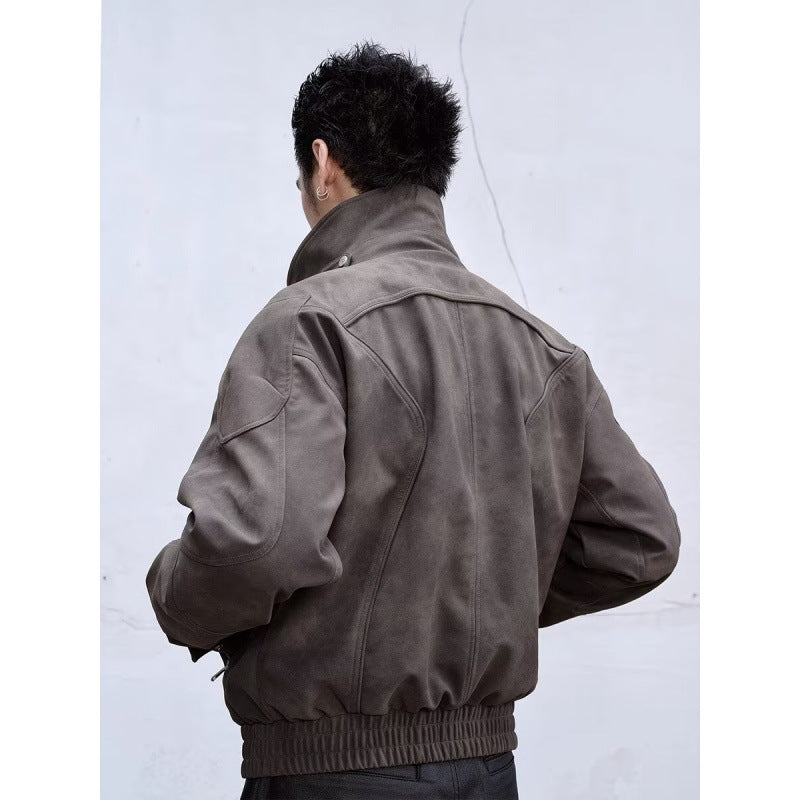 Herren Kurzjacke aus Veloursleder-Optik mit Reißverschluss und elastischem Saum Nord Taschen