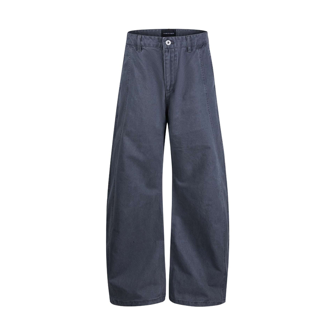 Damen weite knöchellange Hose mit hoher Taille aus Baumwoll-Denim Nord Taschen