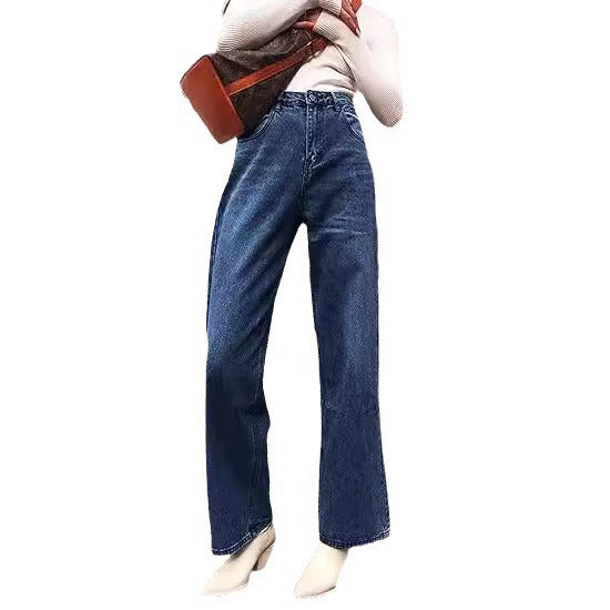 Damen hochgeschnittene weite Denim-Hose mit geradem Schlag und klassischem Five-Pocket-Design Nord Taschen