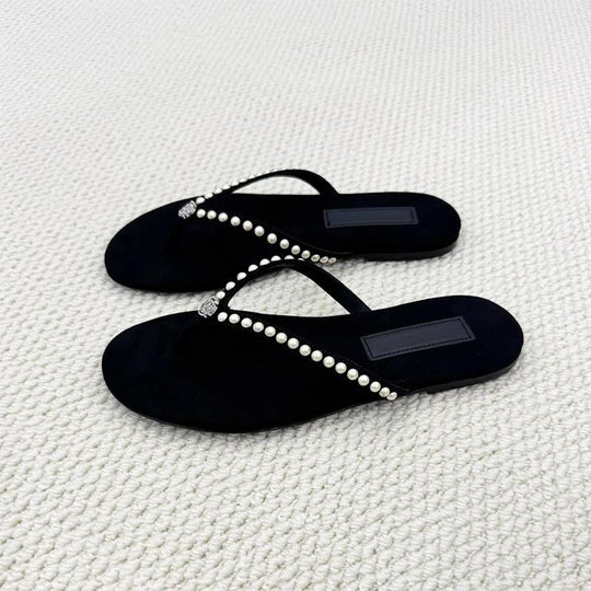 Damen Zehentrenner-Sandalen mit dekorativem Perlenschmuck und komfortablem Fußbett Nord Taschen