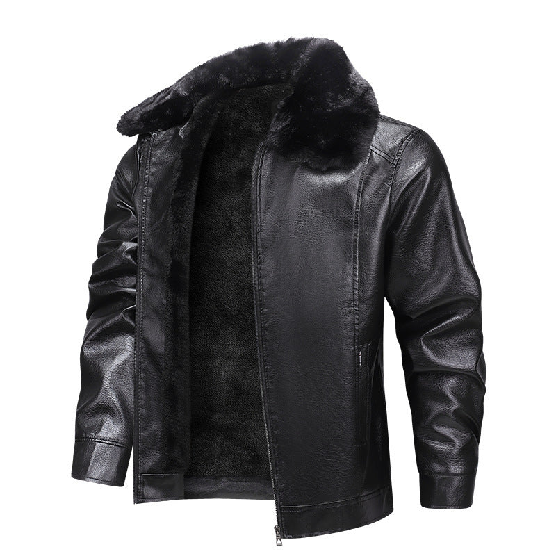 Herren Kunstleder-Fliegerjacke mit durchgehendem Teddyfutter und markantem Fellkragen Nord Taschen