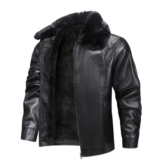 Herren Kunstleder-Fliegerjacke mit durchgehendem Teddyfutter und markantem Fellkragen Nord Taschen