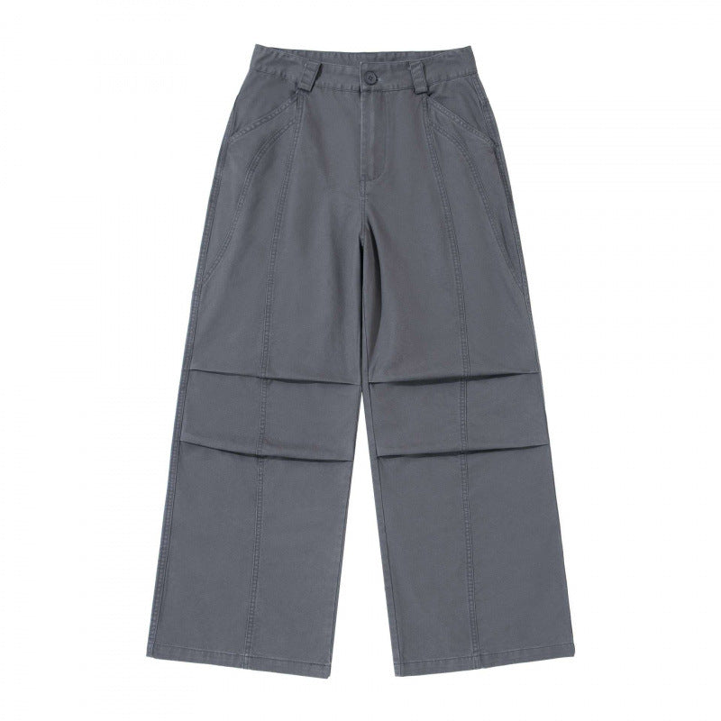 Damen weite Cargo‑Hose mit Stufennaht, hoher Taille und breitem Bein Nord Taschen