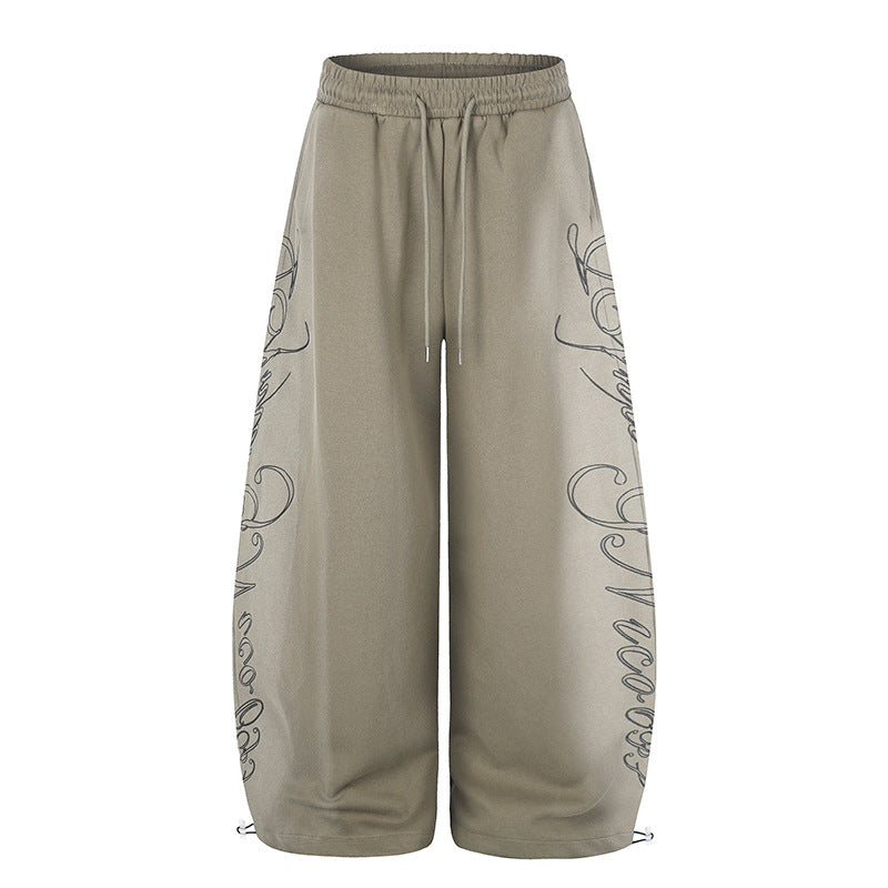 Damen Extraweite Palazzo-Sweathose mit Tunnelzugbund, verstellbarem Saum und seitlichem Script-Print Nord Taschen