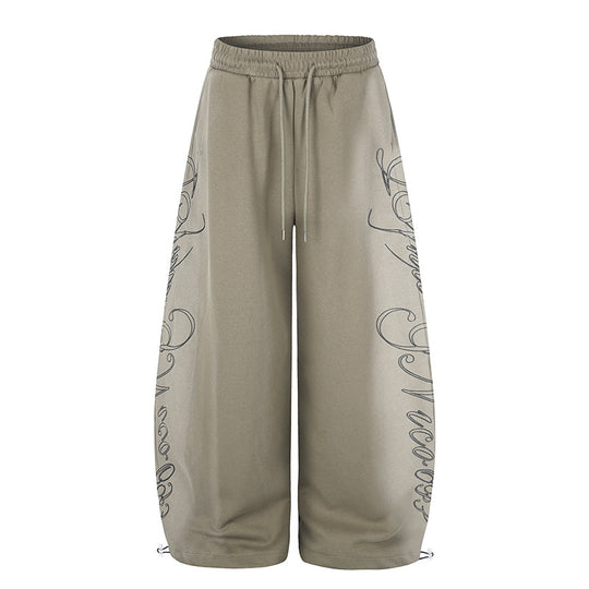 Damen Extraweite Palazzo-Sweathose mit Tunnelzugbund, verstellbarem Saum und seitlichem Script-Print Nord Taschen