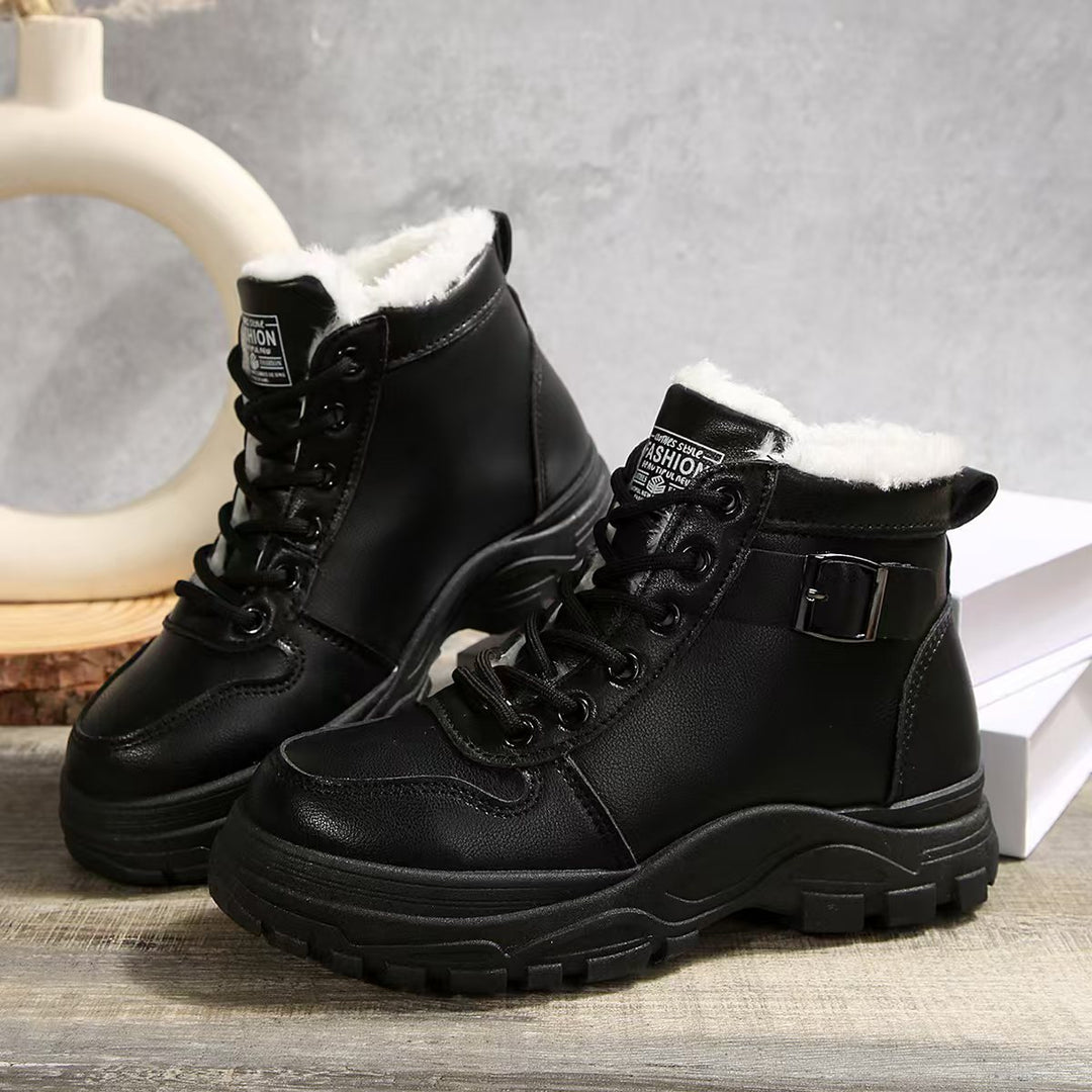 Damen  gefütterte Plateau-Schnürstiefelette mit dekorativer Metallschnalle und profilierter Gummilaufsohle Nord Taschen