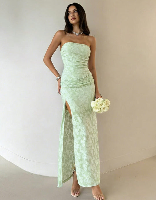 Damen Elegantes Maxikleid mit floralem Design und hoher Teilung