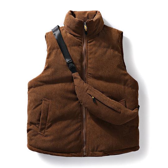Herren Gepolsterte Feincord-Steppweste mit hohem Stehkragen und integrierter Crossbody-Gürteltasche Nord Taschen