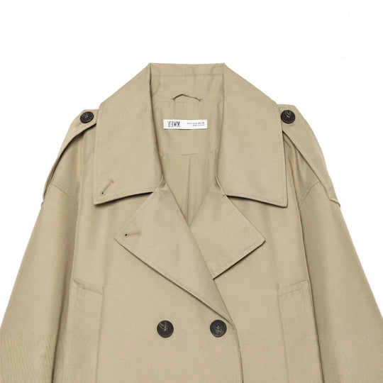 Damen Kurzjacke im Trenchstil mit Boxy-Schnitt, Doppelreihe und Schulterklappen Nord Taschen