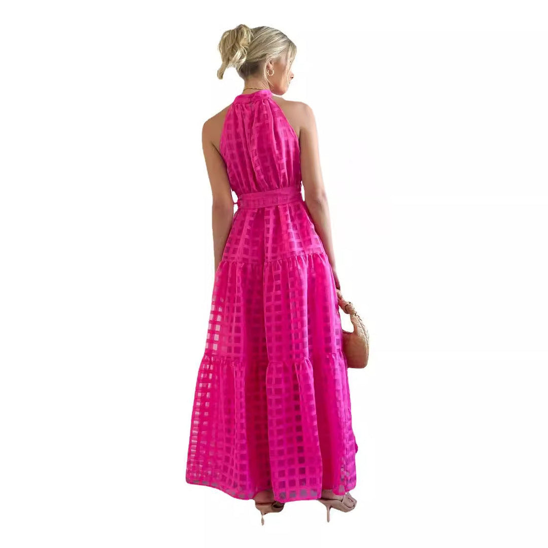 Damen Maxikleid mit raffiniertem Hochkragen und gestuftem Design