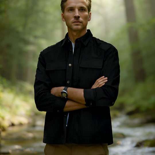 Herren Leichtes Field-Overshirt mit aufgesetzten Brusttaschen und Hemdkragen Nord Taschen
