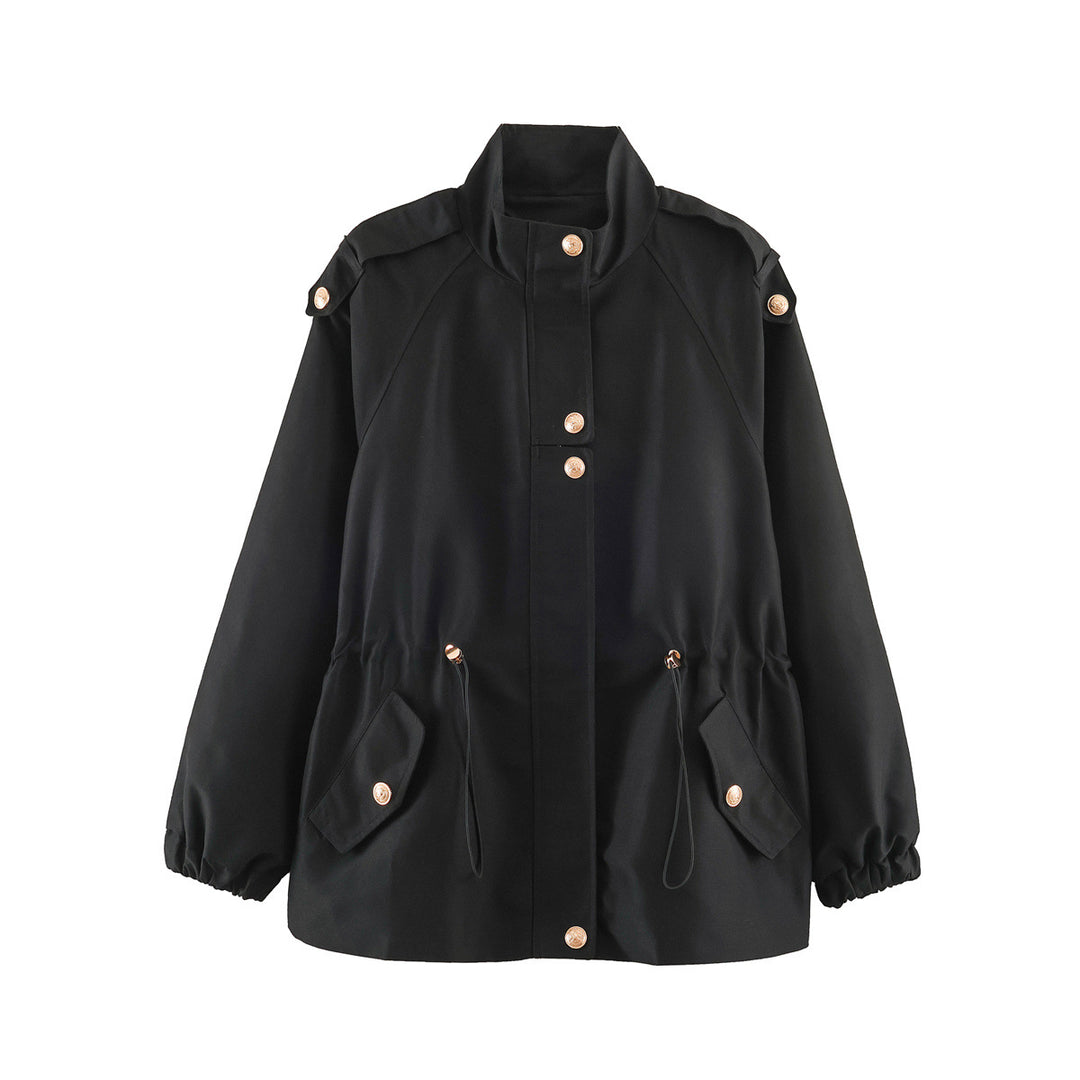Damen Kurzjacke im Utility‑Stil mit Tunnelzug, Raglanärmeln und Metallknopfleiste Nord Taschen