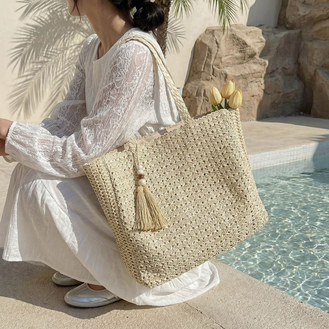 Damen geflochtene Shopper Tasche aus natürlichem Material Nord Taschen