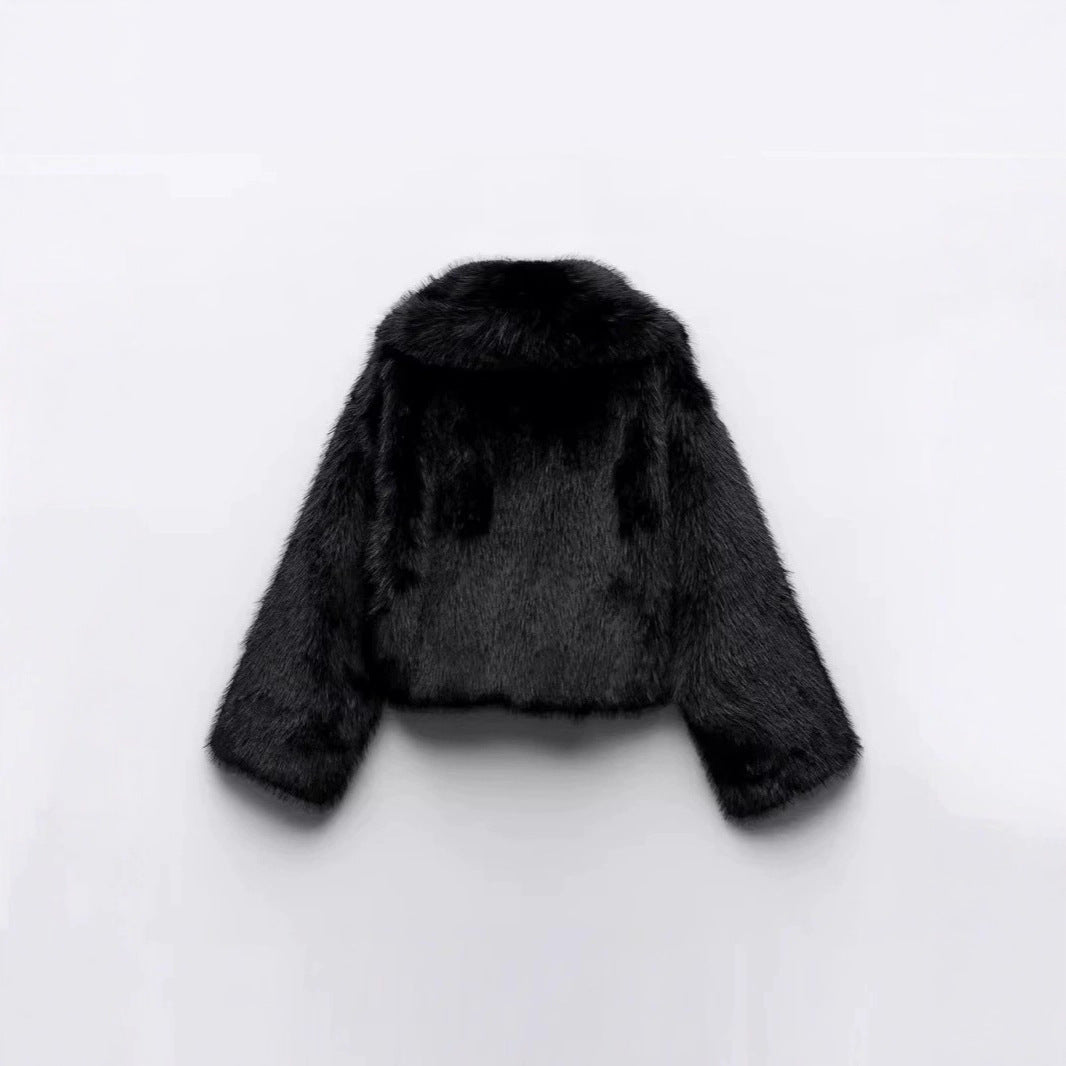 Damen Kurzer Cropped-Kunstpelzblouson mit voluminösem Schalkragen und weicher Innenfütterung Nord Taschen