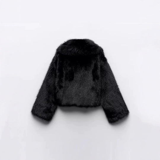 Damen Kurzer Cropped-Kunstpelzblouson mit voluminösem Schalkragen und weicher Innenfütterung Nord Taschen