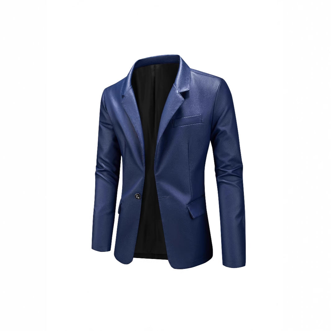 Herren Slim-Fit Ledersakko mit Ein-Knopf, klassischem Revers und Pattentaschen Nord Taschen
