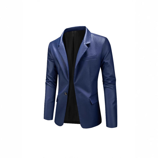 Herren Slim-Fit Ledersakko mit Ein-Knopf, klassischem Revers und Pattentaschen Nord Taschen