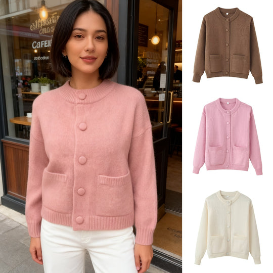 Damen Oversize-Strickcardigan mit Zierknöpfen und aufgesetzten Taschen Nord Taschen