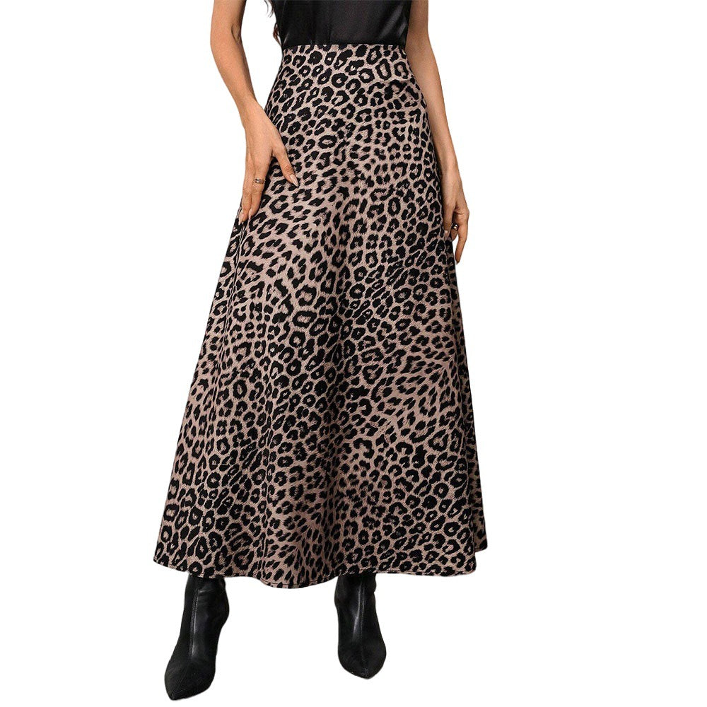 Damen Maxirock mit hohem Bund, ausgestellter A-Linie und markantem Leopardenprint Nord Taschen
