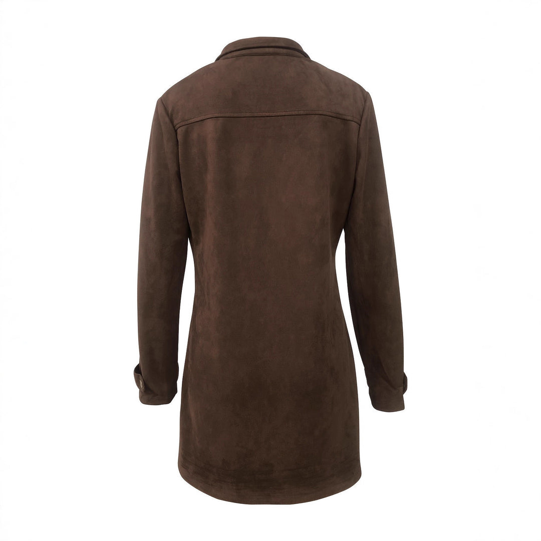 Damen Lange Wildleder-Safari-Jacke mit Pattentaschen und taillierter Silhouette Nord Taschen