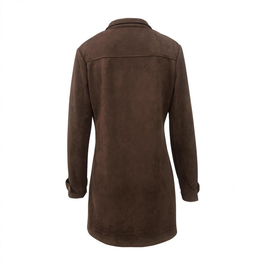 Damen Lange Wildleder-Safari-Jacke mit Pattentaschen und taillierter Silhouette Nord Taschen