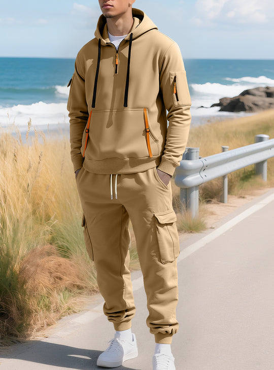 Herren Kapuzensweatshirt mit Utility-Taschen, Halbzip und kontrastierenden Reißverschlüssen Nord Taschen