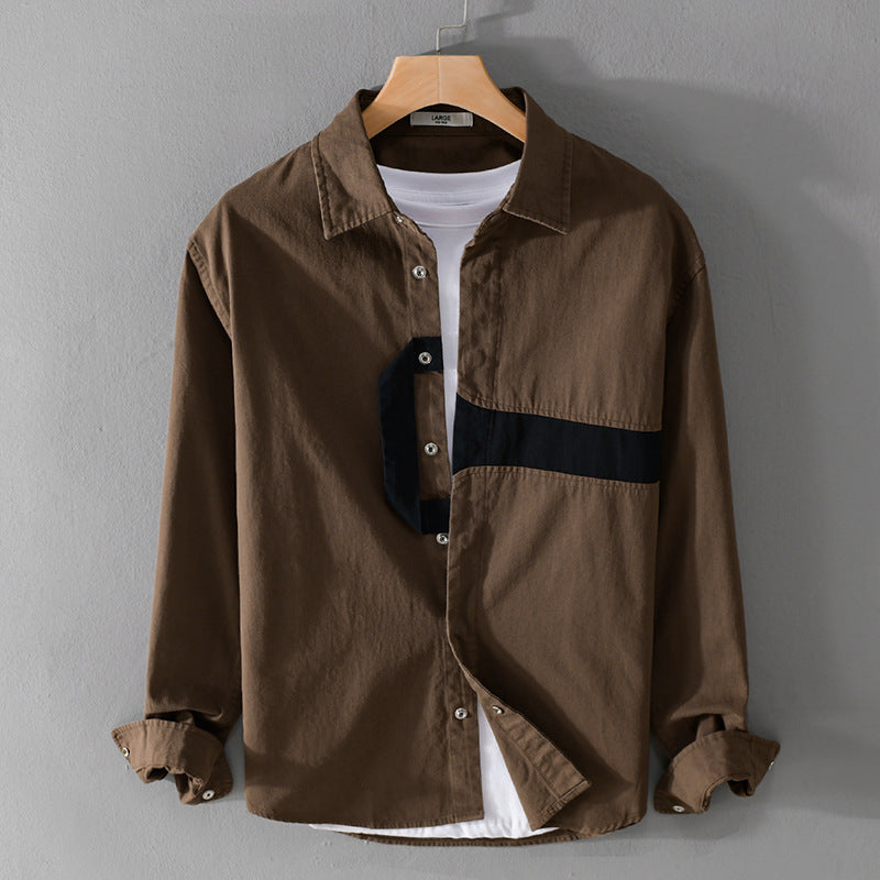 Herren Lässiges Overshirt-Hemd mit geometrischem Kontraststreifen und Druckknopf-Leiste Nord Taschen