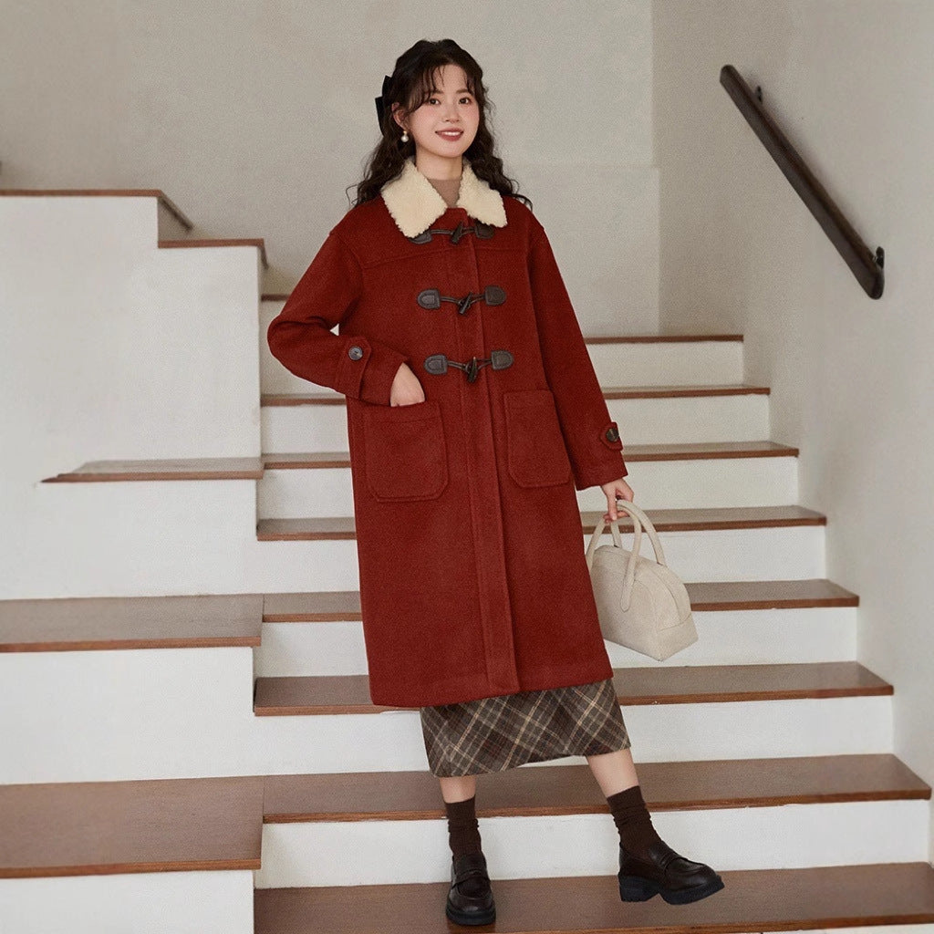 Damen Langer Duffle‑Mantel mit Teddykragen, Knebelverschlüssen und aufgesetzten Taschen Nord Taschen