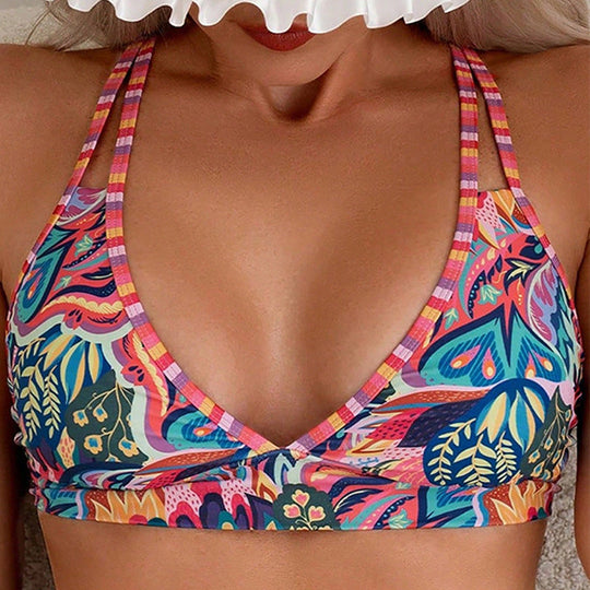 Damen Triangel-Bikini-Oberteil mit l Nord Taschenendigem Paisleymuster und verstellbaren Trägern
