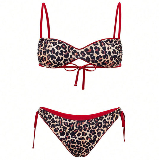 Damen Triangel-Bikini mit verspieltem Leopardenmuster und verstellbaren Trägern