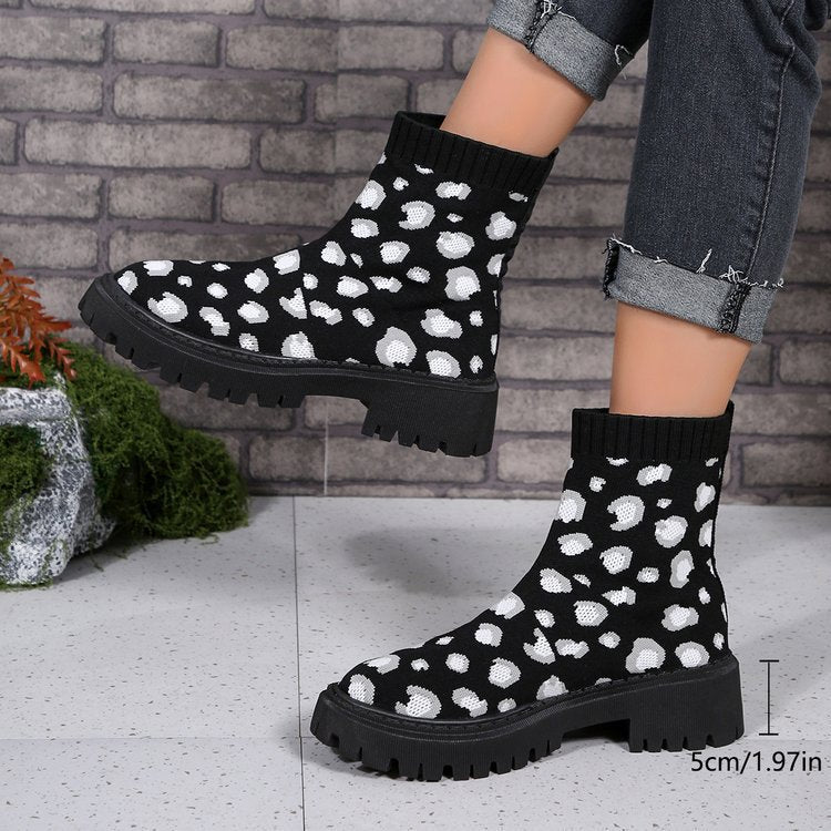 Damen Strick‑Sock‑Boots mit elastischem Schaft und grober Lug‑Sohle Nord Taschen
