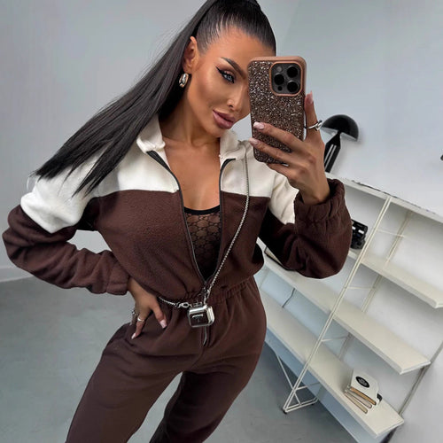 Damen gemütlicher Fleece-Overall mit Kapuze, durchgehendem Reißverschluss und elastischen Bündchen Nord Taschen
