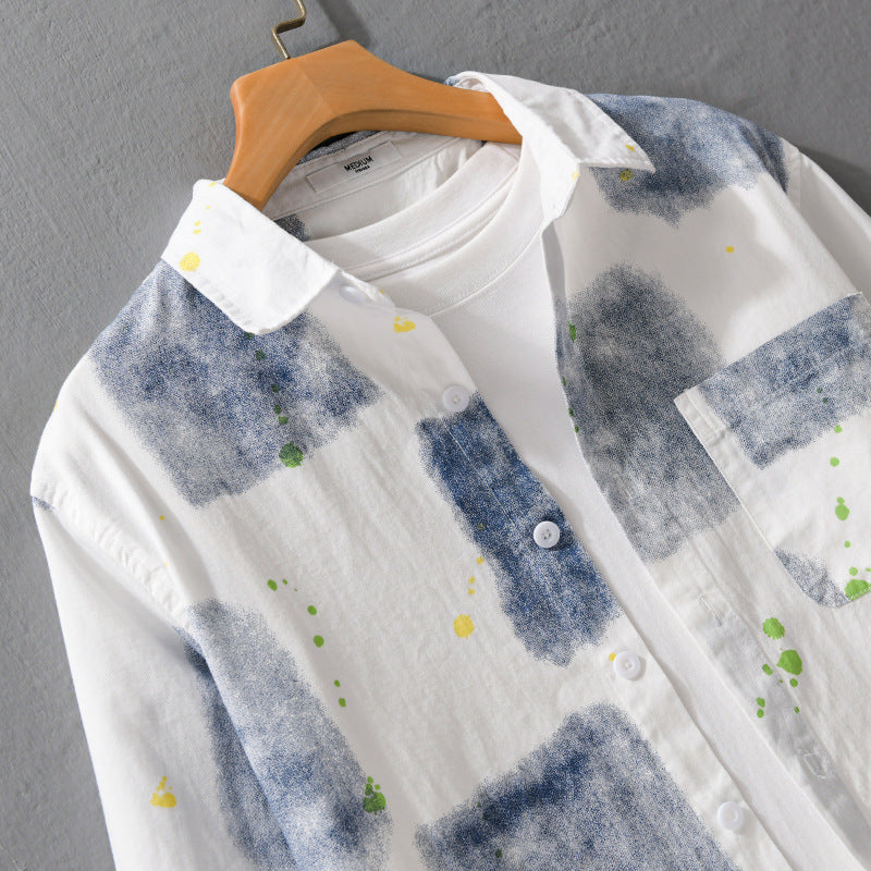 Herren Leichtes Baumwollhemd Relaxed‑Fit mit künstlerischem Sprenkel‑ und Aquarellpatch-Print Nord Taschen