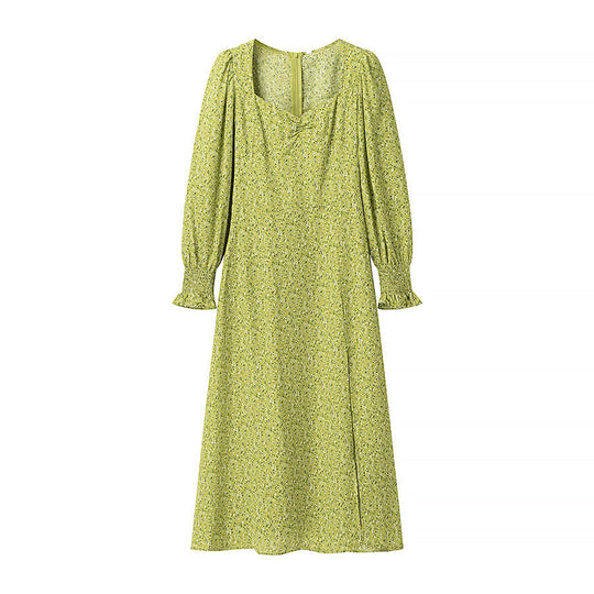 Damen Midikleid mit Herzausschnitt, gerafften Ballonärmeln und A‑Linien‑Silhouette Nord Taschen